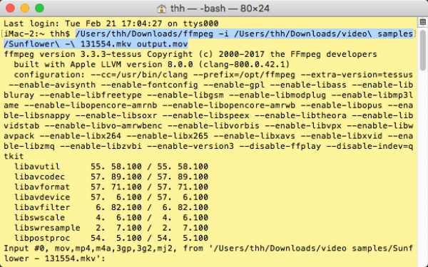 FFMPEG MKV เป็น MOV