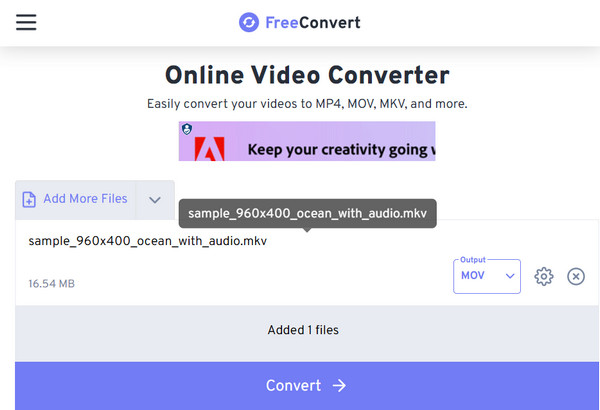 FreeConvert MKV til MOV