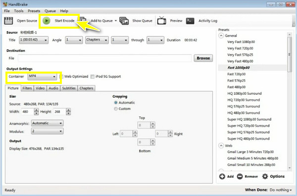 HandBrake Конвертировать BDMV в MP4