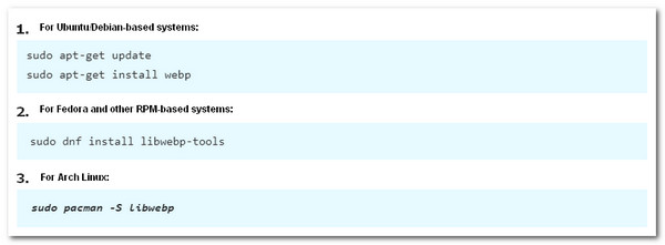 Instale ferramentas WebP