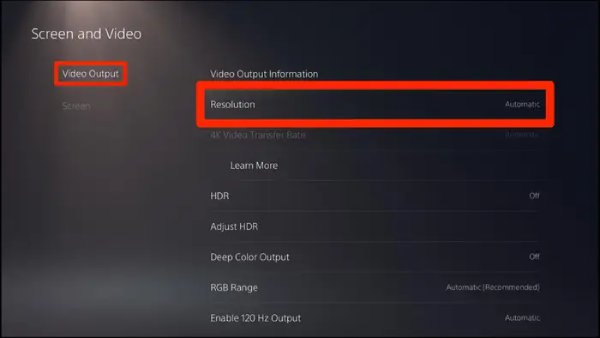 Установить разрешение 4K PS5