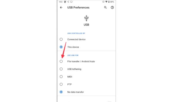 USB ถ่ายโอนไฟล์ Android ไปยังพีซี