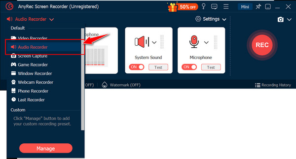 Anyrec Fare clic su Registratore Udio