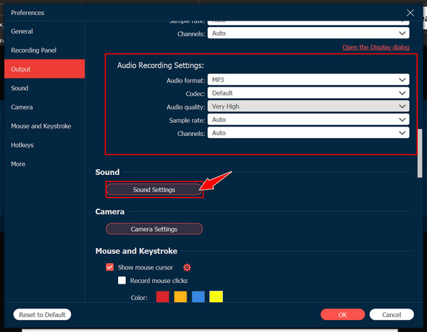 Anyrec Personalizza le impostazioni audio