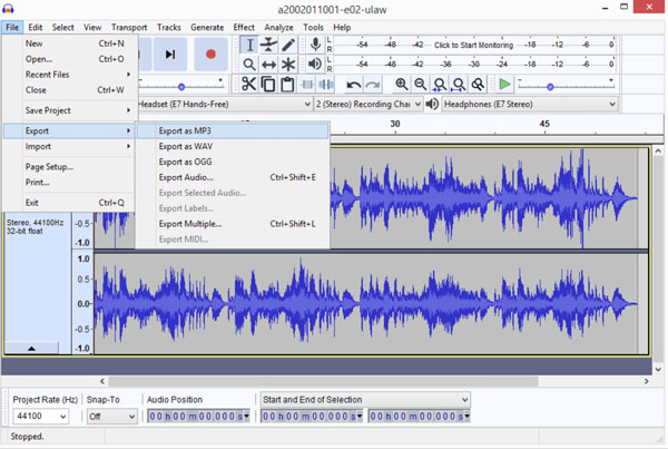 Audio Audacity exportálása