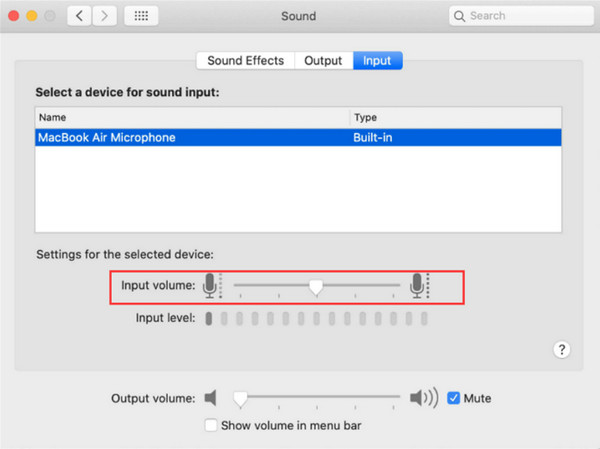 Inspeccionar la configuración de entrada de sonido