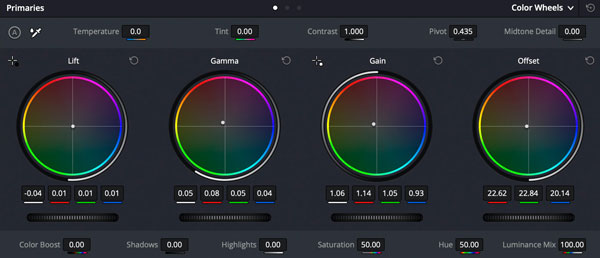 Davinci Resolve Color Wheel