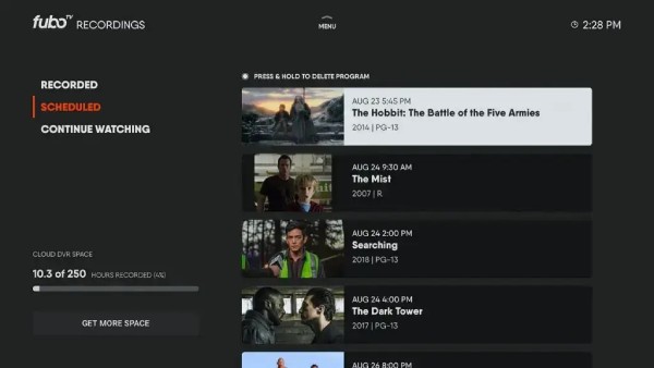 Scheduled Recordings Fubo