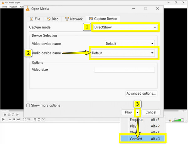 VLC Registra Audio Seleziona Dispositivo di Input