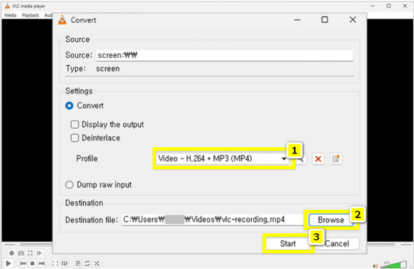 VLC Registra Video Seleziona Formato