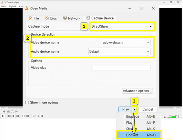 VLC registra la webcam