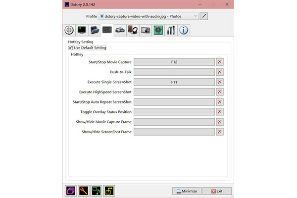 Teclas de atalho do software de gravação de vídeo Dxtory