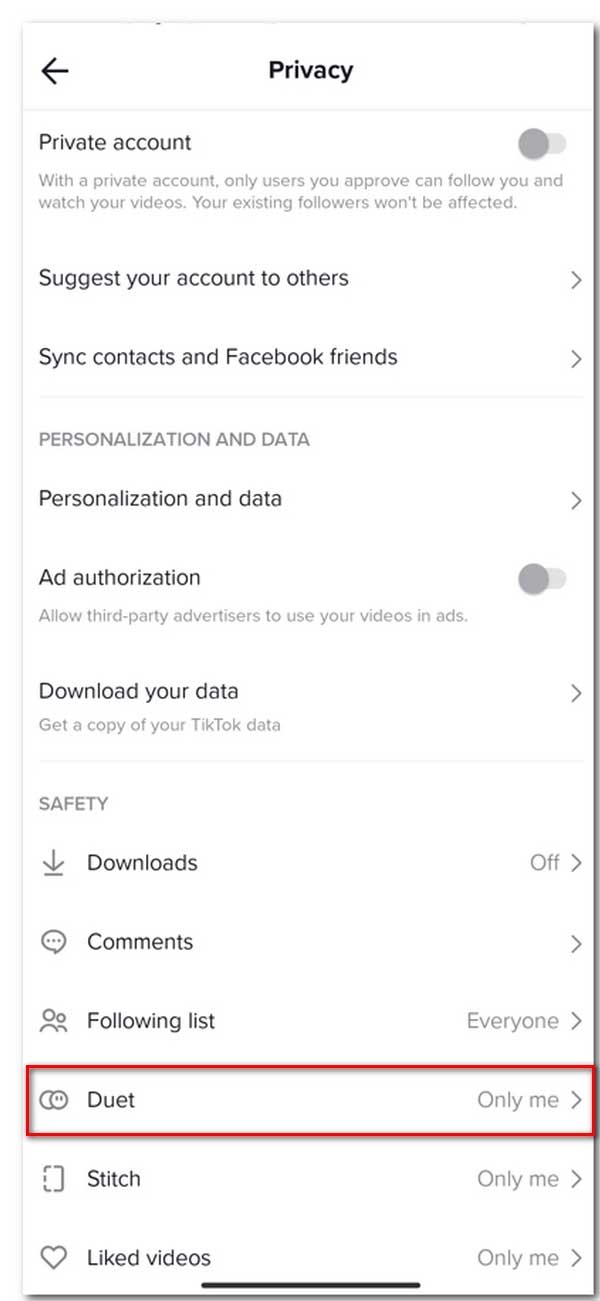 TikTok Duet Control Settings