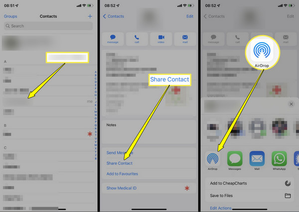 AirDrop Trasferisci i contatti da iPhone a iPhone