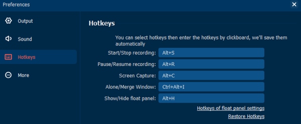 Προτιμήσεις Hotkeys