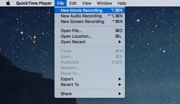 QuickTime Player Запись нового фильма