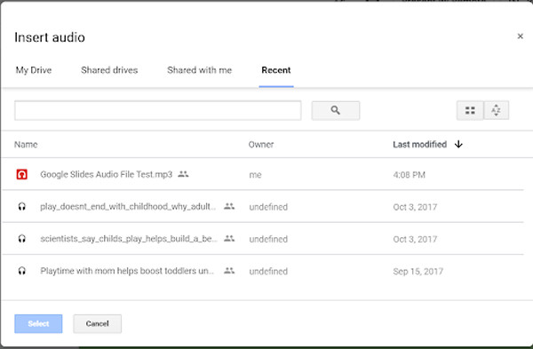 Select Audio File for Google Slides