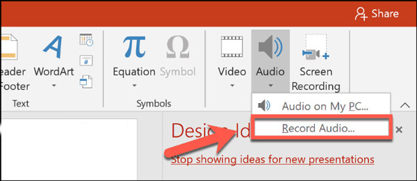 Powerpoint Record Audio opció