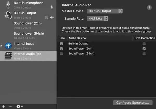 Soundflower Output Settings