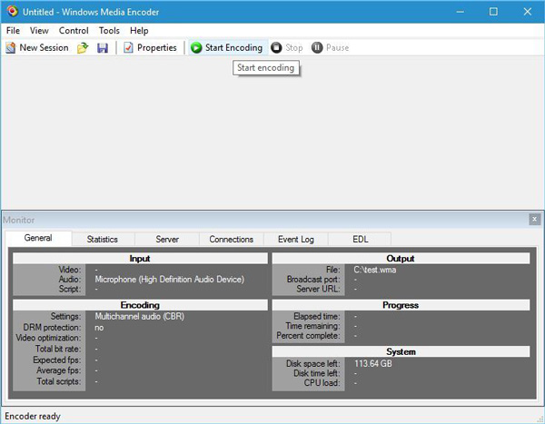 Windows Media Encoder Start Encoding