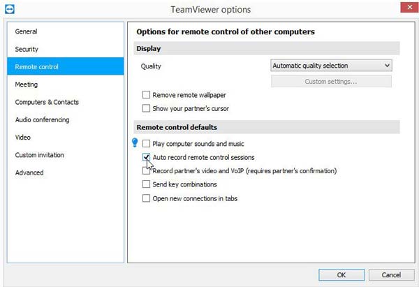 Запись собрания с автоматической записью Teamviewer