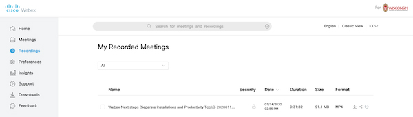 Webex 錄製文件下載