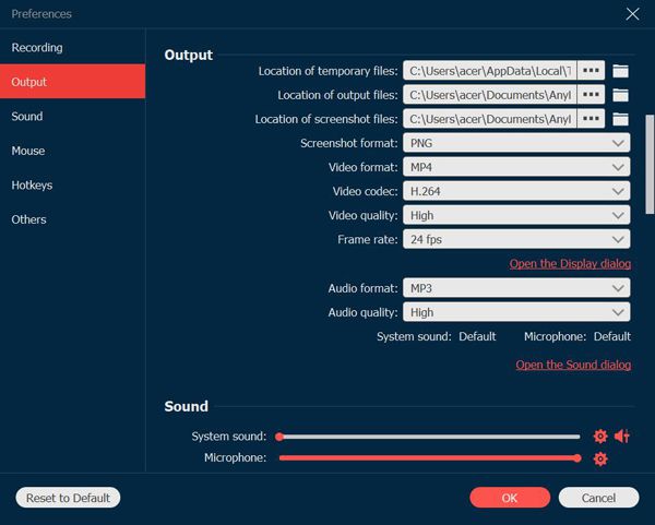 Change the Output Settings