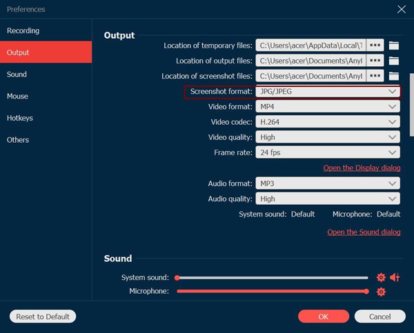 Muuta Screenshot-asetuksia