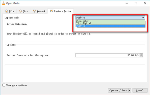 VLC Recording Modes Settings