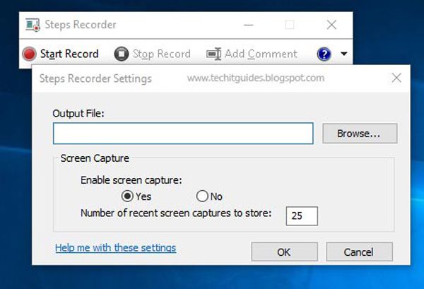 Pas de instellingen van Windows Steps Recorder aan