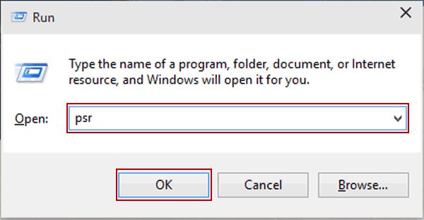 افتح Windows Steps Recorder بواسطة Run